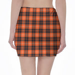 Orange Grey And White Tartan Print Pencil Mini Skirt