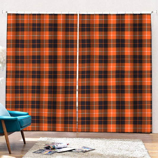 Orange Grey And White Tartan Print Pencil Pleat Curtains