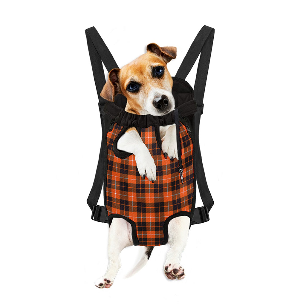 Orange Grey And White Tartan Print Pet Carrier Backpack