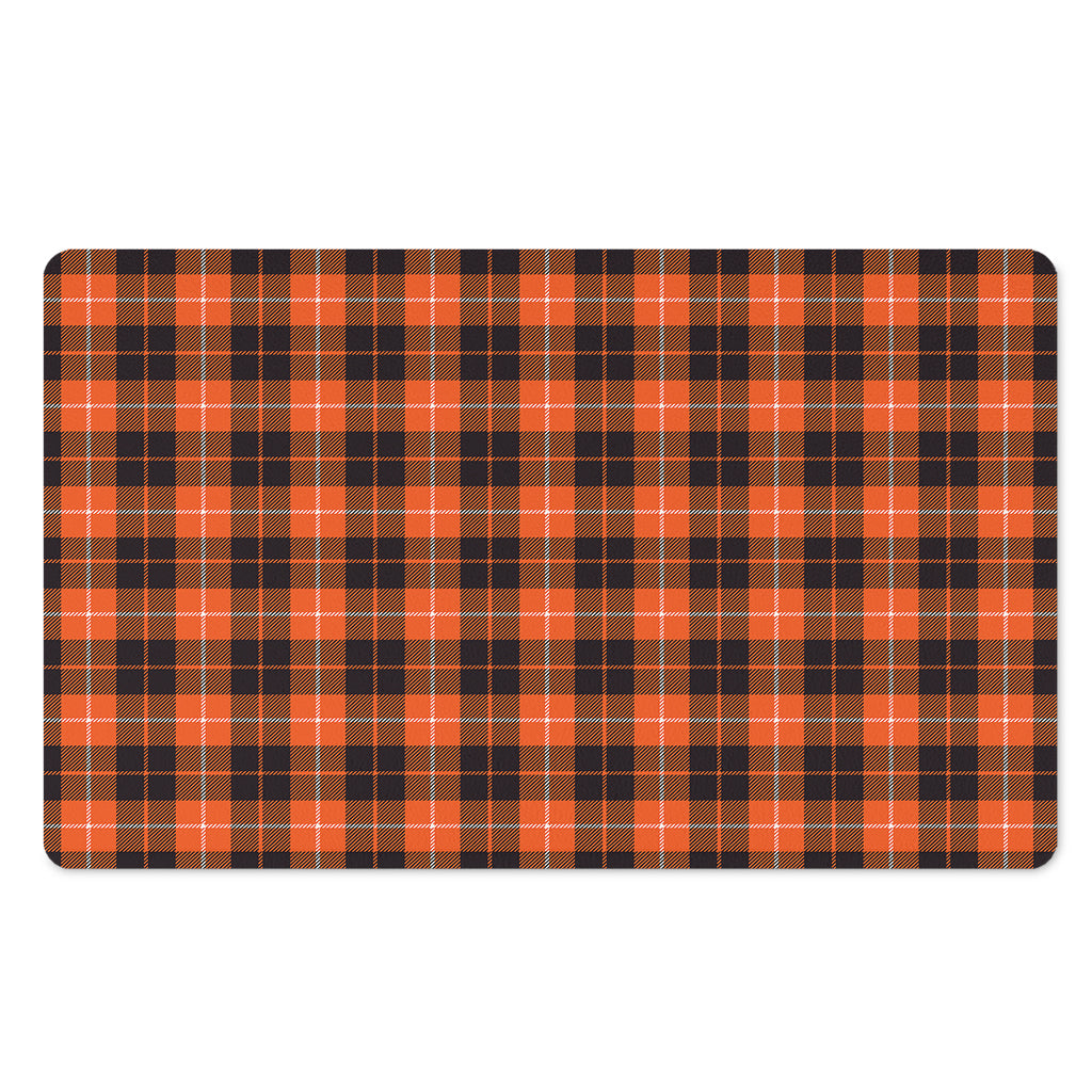 Orange Grey And White Tartan Print Polyester Doormat
