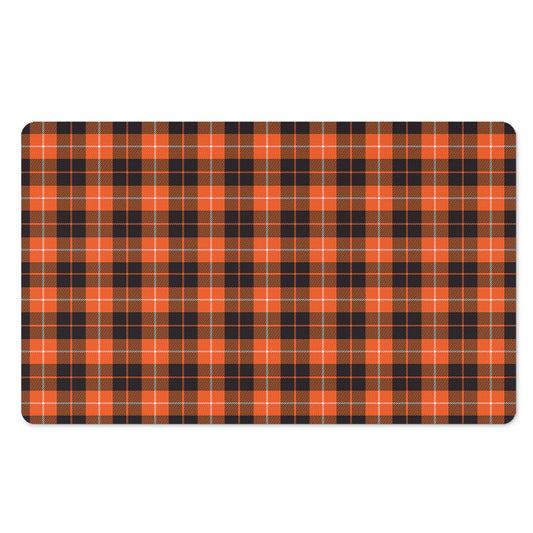 Orange Grey And White Tartan Print Polyester Doormat