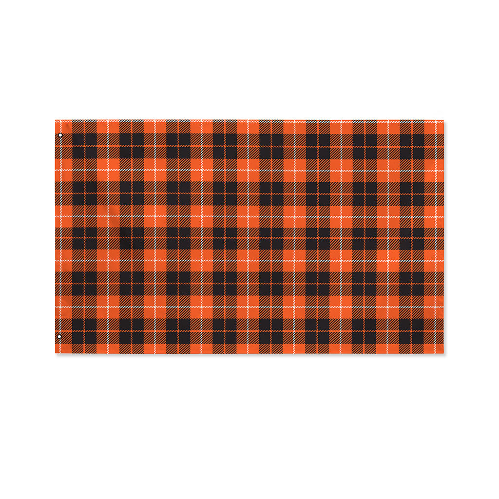 Orange Grey And White Tartan Print Polyester Flag