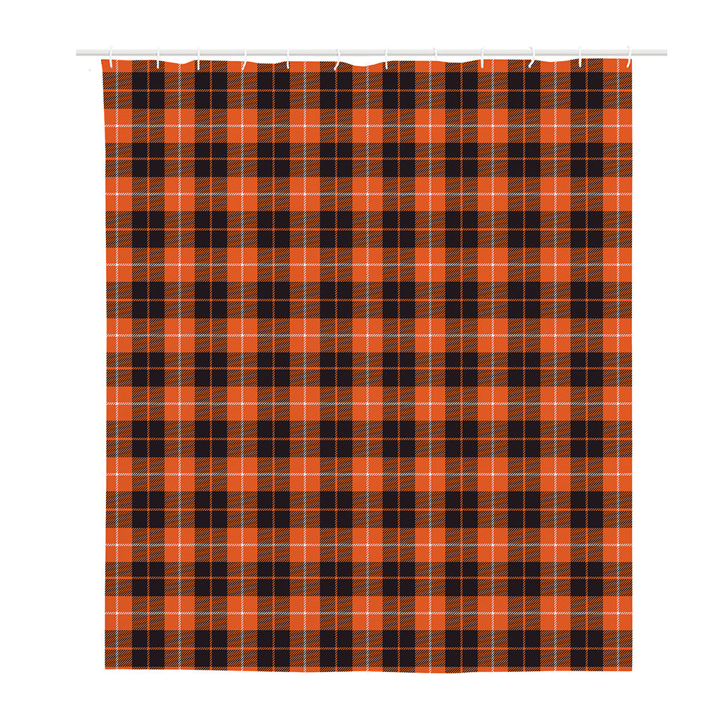 Orange Grey And White Tartan Print Polyester Shower Curtain