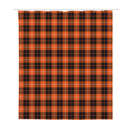 Orange Grey And White Tartan Print Polyester Shower Curtain
