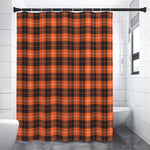 Orange Grey And White Tartan Print Premium Shower Curtain