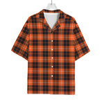 Orange Grey And White Tartan Print Rayon Hawaiian Shirt
