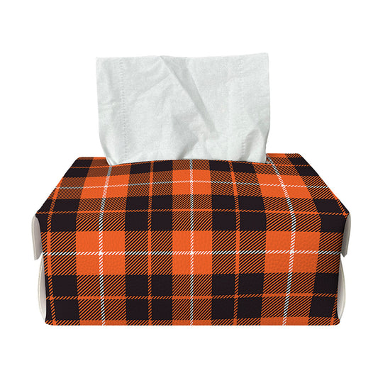 Orange Grey And White Tartan Print Rectangle Tissue Box Cover