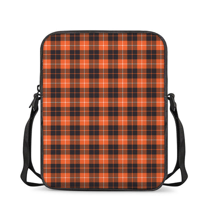 Orange Grey And White Tartan Print Rectangular Crossbody Bag
