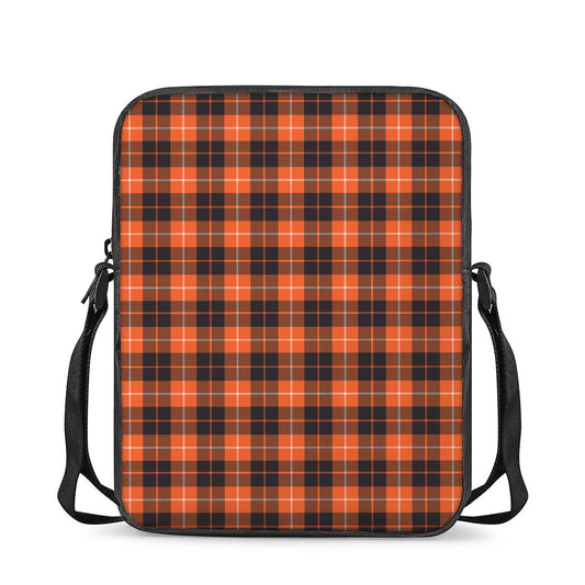 Orange Grey And White Tartan Print Rectangular Crossbody Bag
