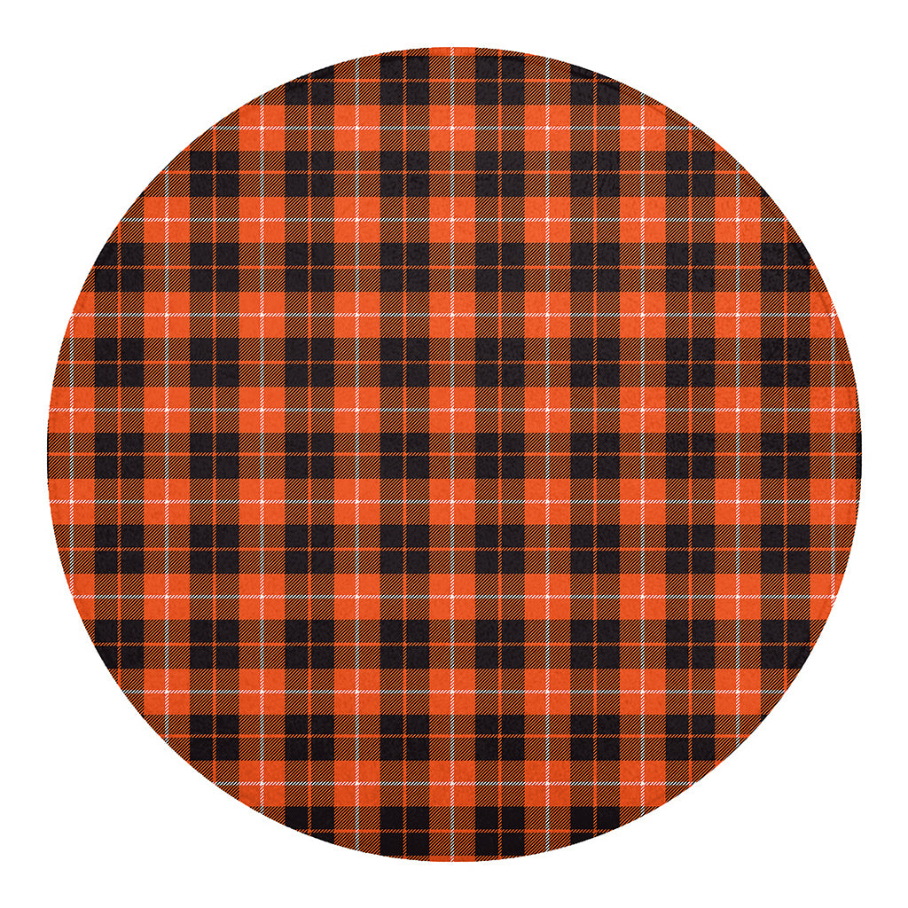 Orange Grey And White Tartan Print Round Blanket