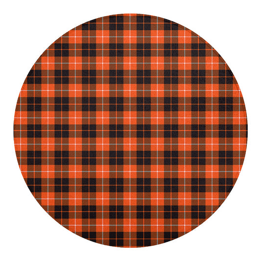 Orange Grey And White Tartan Print Round Blanket