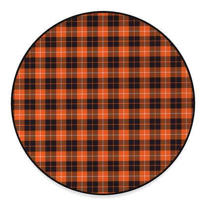 Orange Grey And White Tartan Print Round Floor Mat