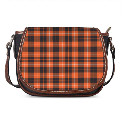 Orange Grey And White Tartan Print Saddle Bag