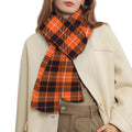 Orange Grey And White Tartan Print Scarf