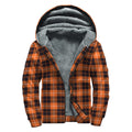 Orange Grey And White Tartan Print Sherpa Lined Zip Up Hoodie