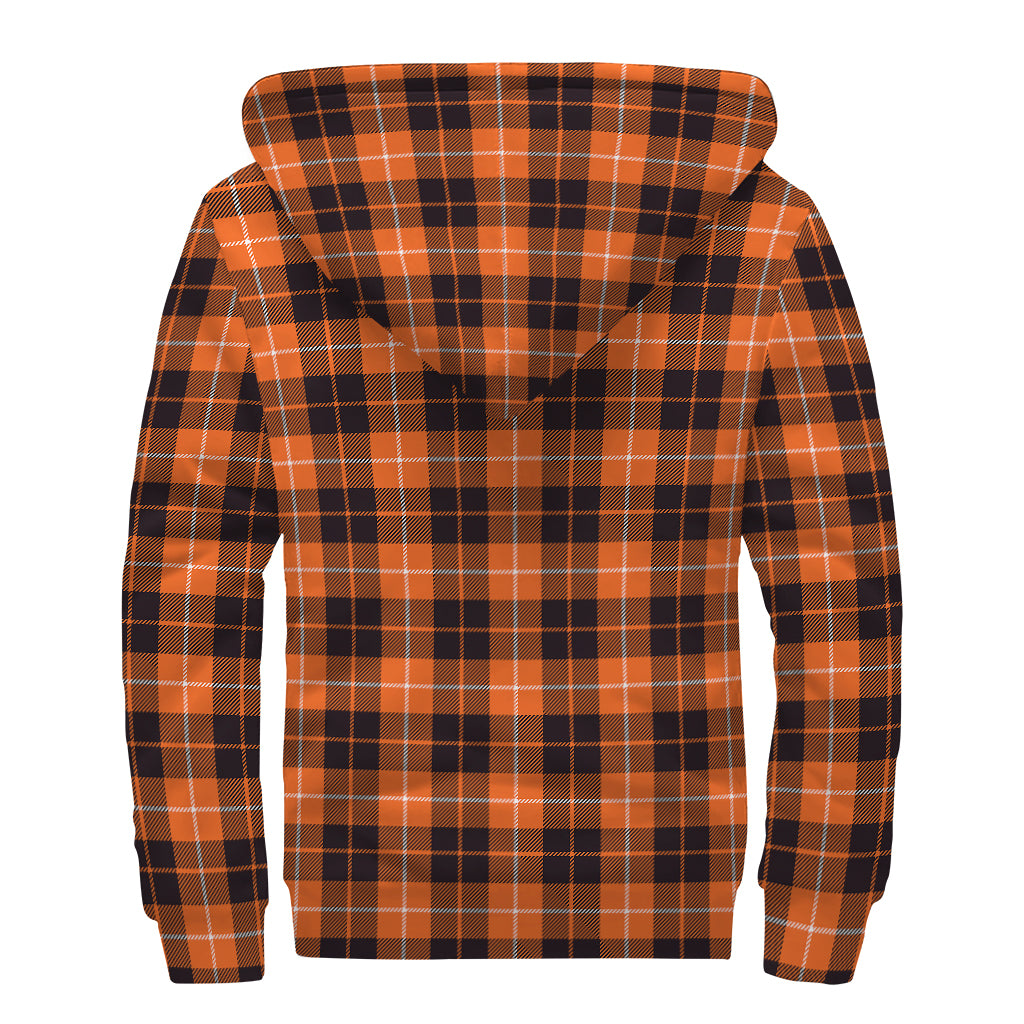 Orange Grey And White Tartan Print Sherpa Lined Zip Up Hoodie