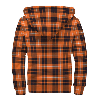 Orange Grey And White Tartan Print Sherpa Lined Zip Up Hoodie
