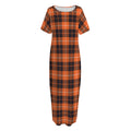Orange Grey And White Tartan Print Short Sleeve Long Nightdress