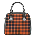 Orange Grey And White Tartan Print Shoulder Handbag