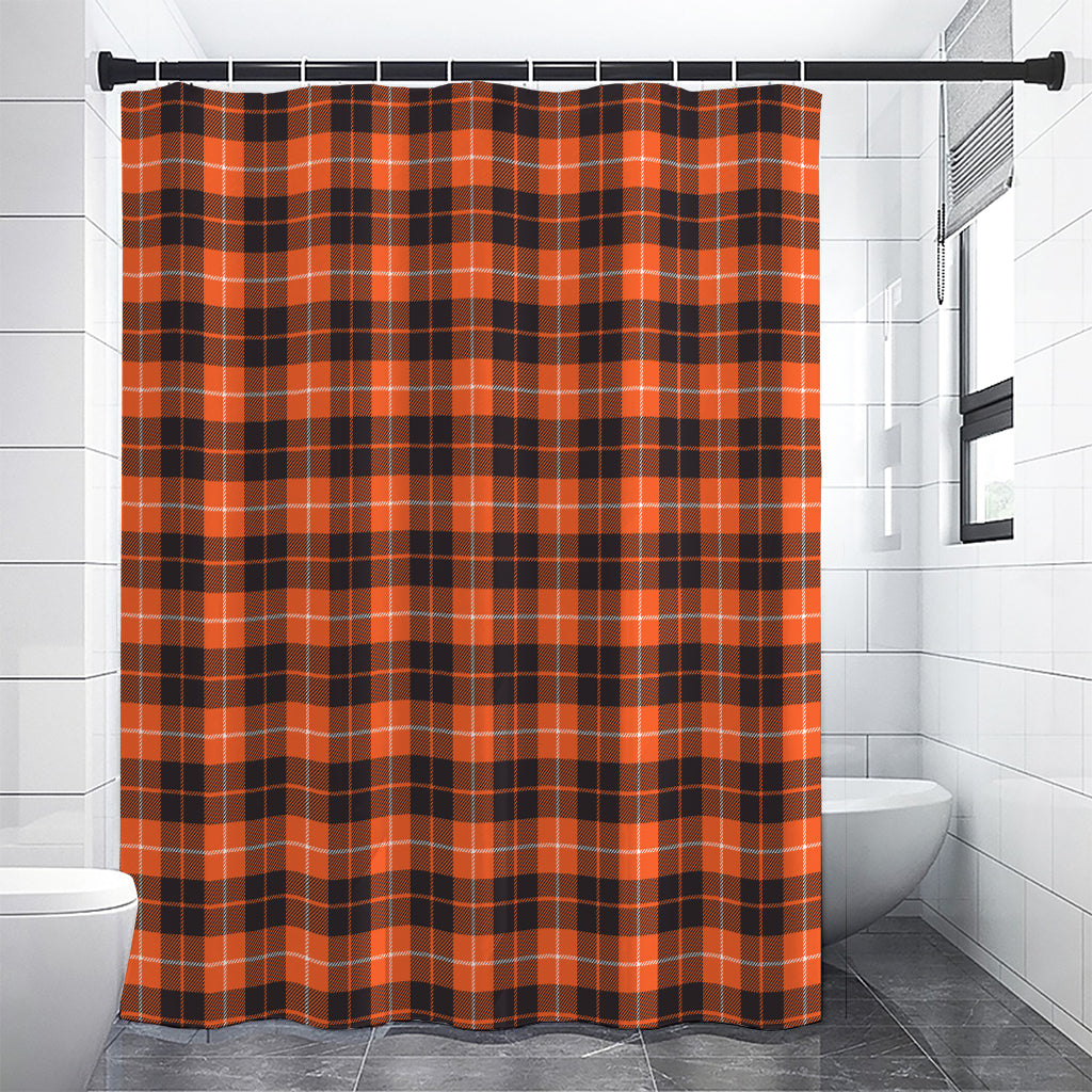 Orange Grey And White Tartan Print Shower Curtain