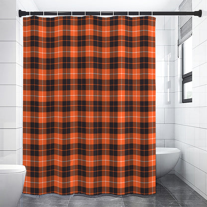 Orange Grey And White Tartan Print Shower Curtain