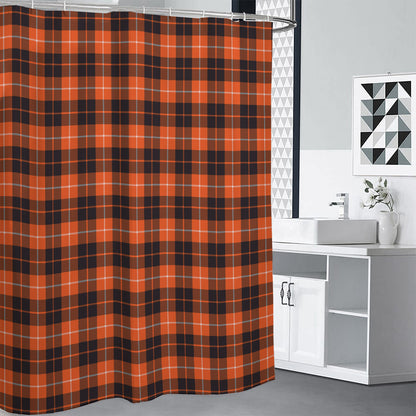 Orange Grey And White Tartan Print Shower Curtain