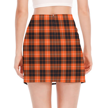 Orange Grey And White Tartan Print Side Slit Mini Skirt