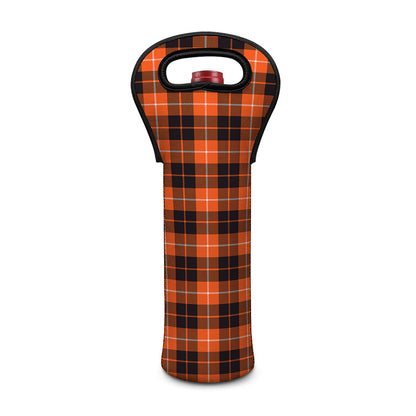 Orange Grey And White Tartan Print Single Neoprene Wine Tote