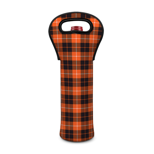 Orange Grey And White Tartan Print Single Neoprene Wine Tote