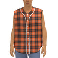 Orange Grey And White Tartan Print Sleeveless Baseball Jersey