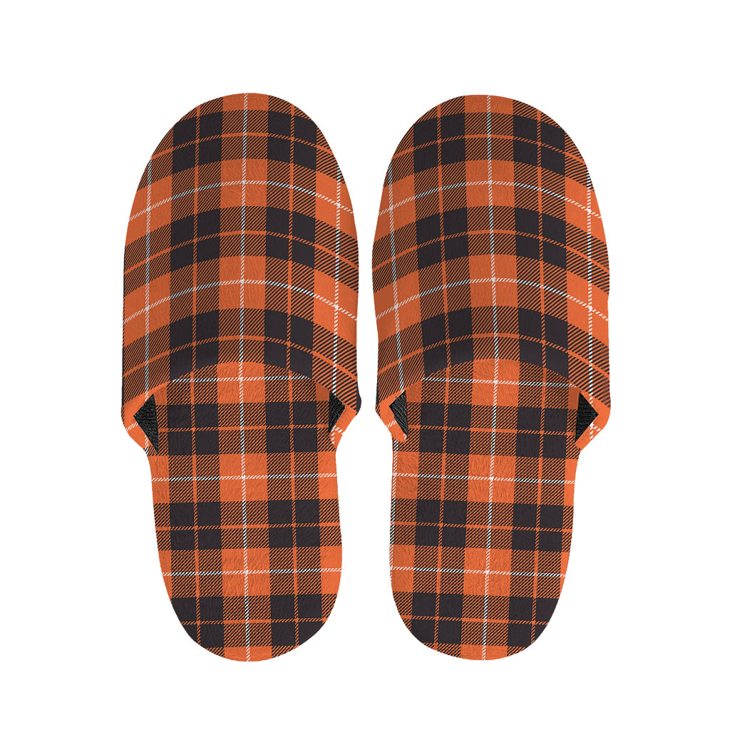 Orange Grey And White Tartan Print Slippers