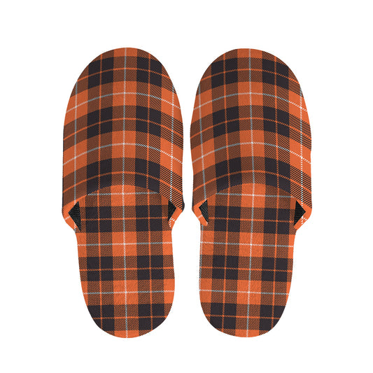 Orange Grey And White Tartan Print Slippers
