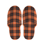 Orange Grey And White Tartan Print Slippers