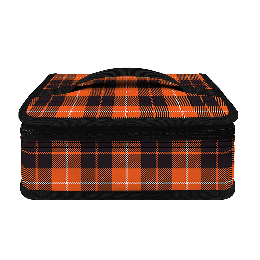 Orange Grey And White Tartan Print Small Lunch Bag