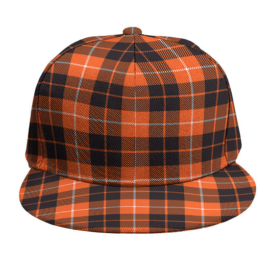 Orange Grey And White Tartan Print Snapback Cap