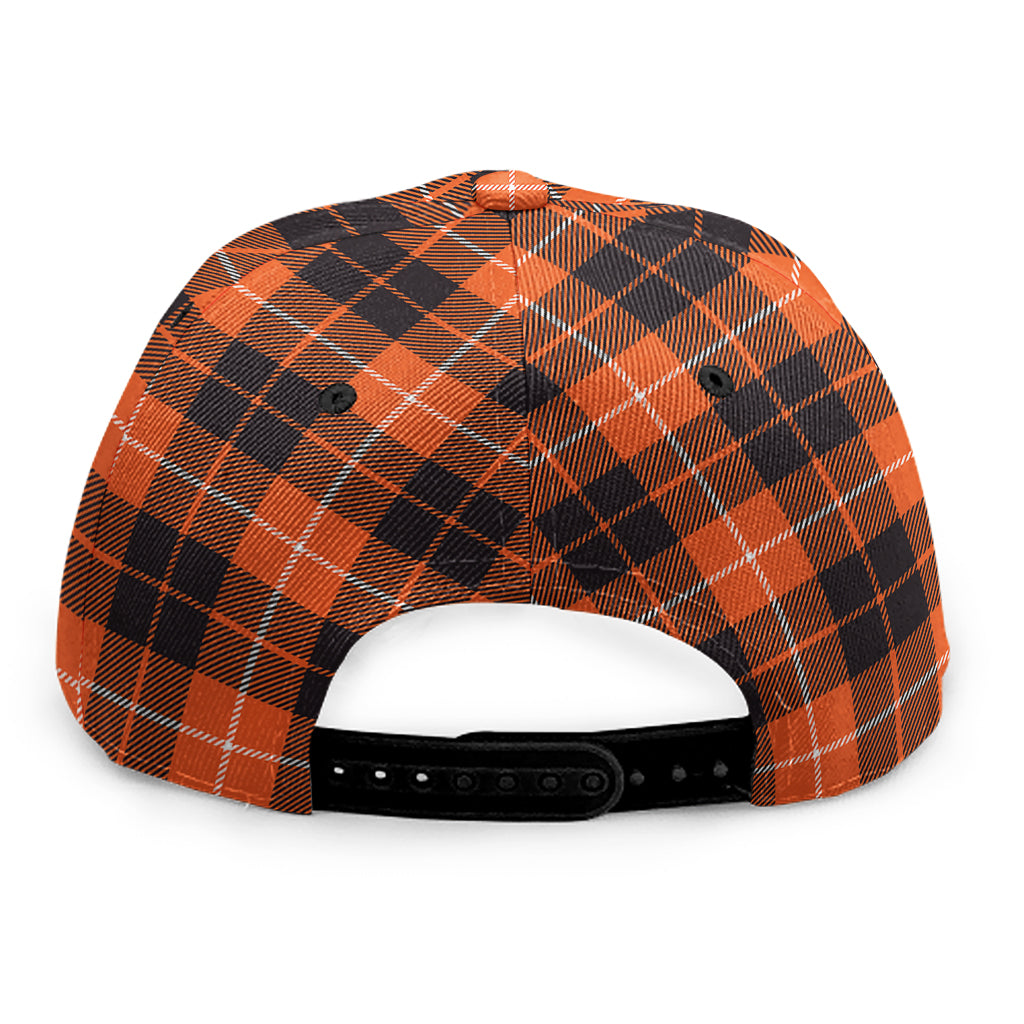 Orange Grey And White Tartan Print Snapback Cap