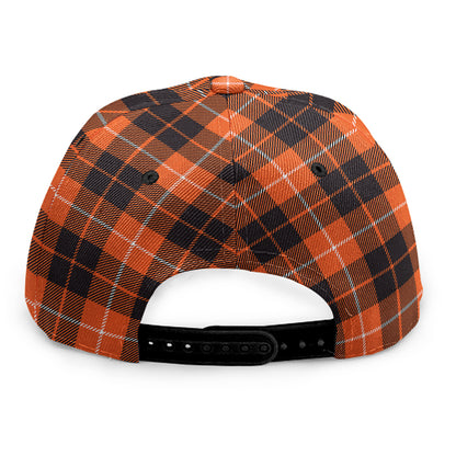 Orange Grey And White Tartan Print Snapback Cap