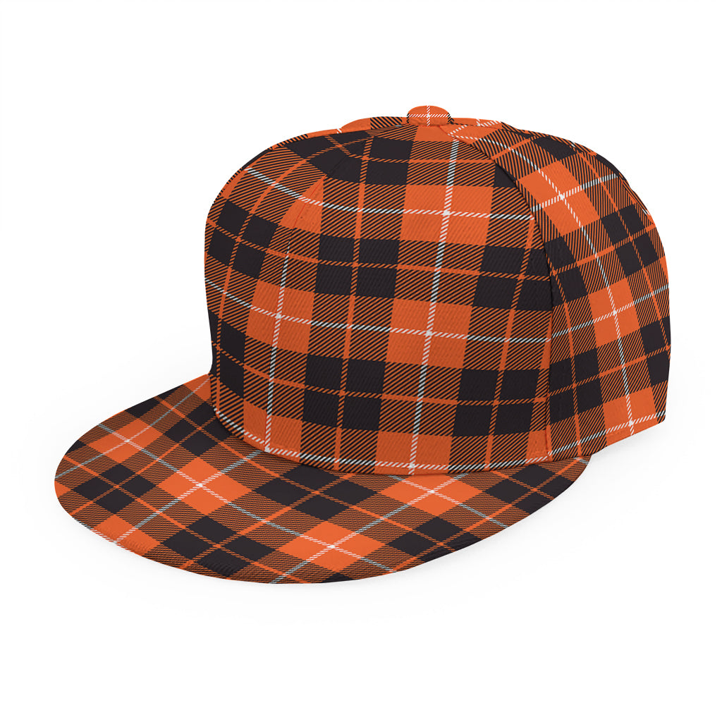 Orange Grey And White Tartan Print Snapback Cap