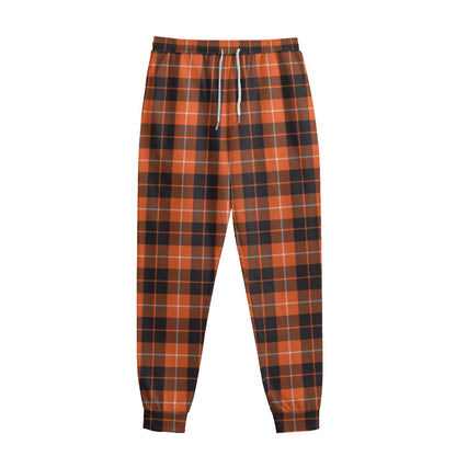 Orange Grey And White Tartan Print Sweatpants