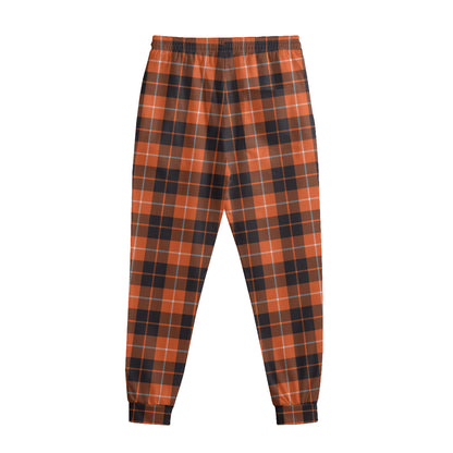 Orange Grey And White Tartan Print Sweatpants