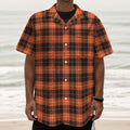 Orange Grey And White Tartan Print Textured Short Sleeve Shirt