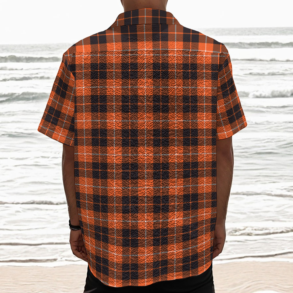 Orange Grey And White Tartan Print Textured Short Sleeve Shirt