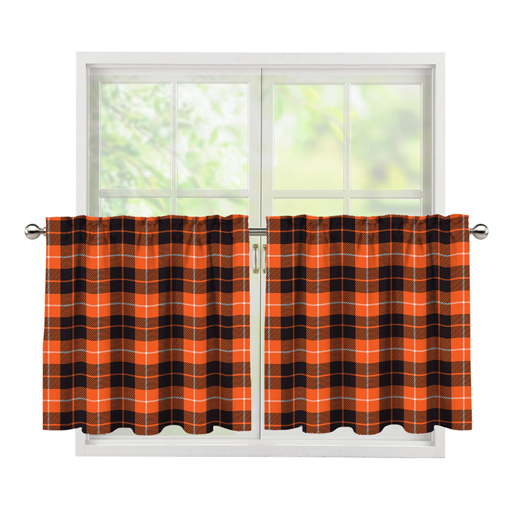 Orange Grey And White Tartan Print Tier Curtains