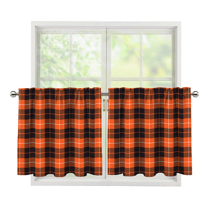 Orange Grey And White Tartan Print Tier Curtains
