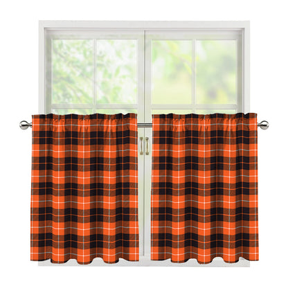 Orange Grey And White Tartan Print Tier Curtains