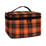 Orange Grey And White Tartan Print Travel Makeup Bag