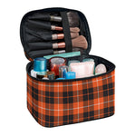 Orange Grey And White Tartan Print Travel Makeup Bag