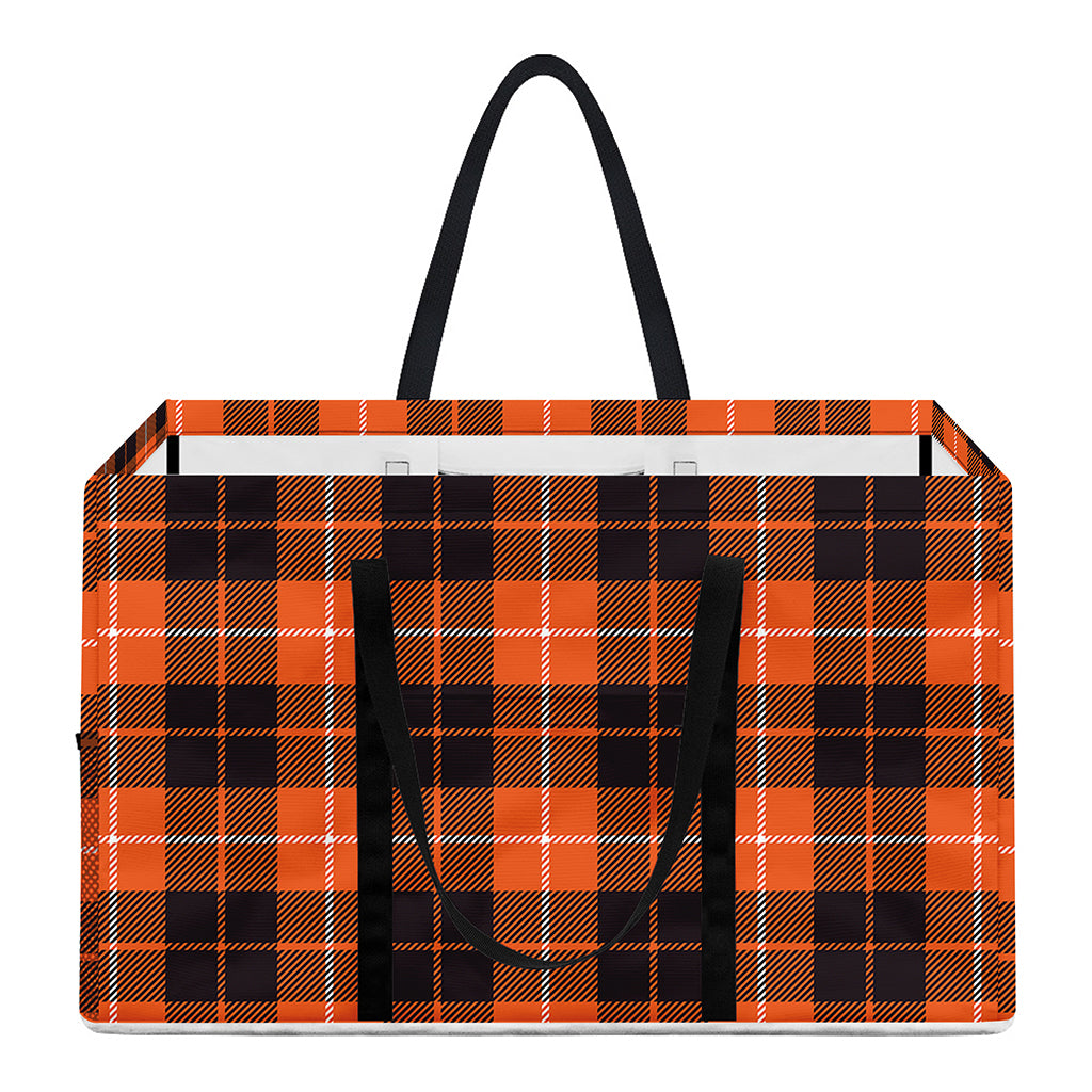 Orange Grey And White Tartan Print Utility Tote Bag