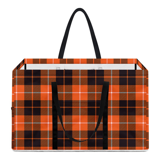 Orange Grey And White Tartan Print Utility Tote Bag