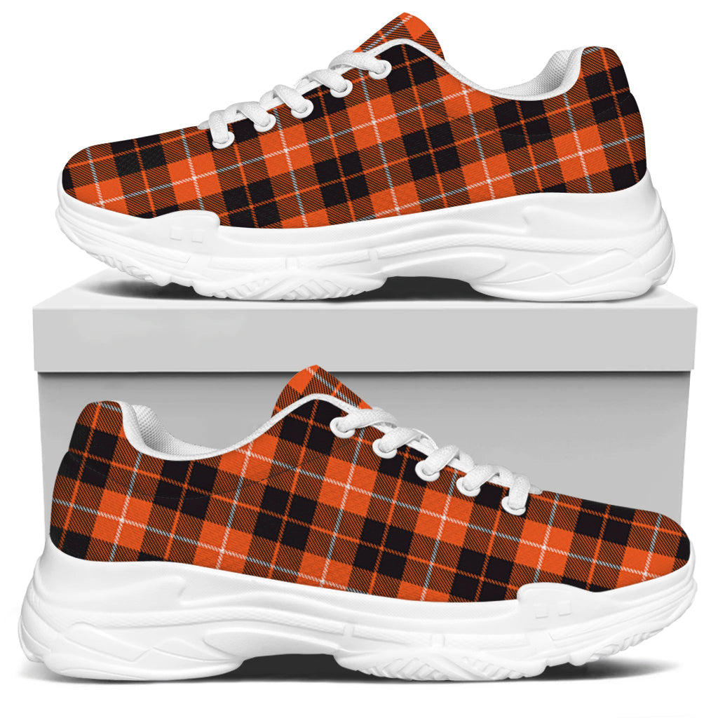 Orange Grey And White Tartan Print White Chunky Shoes